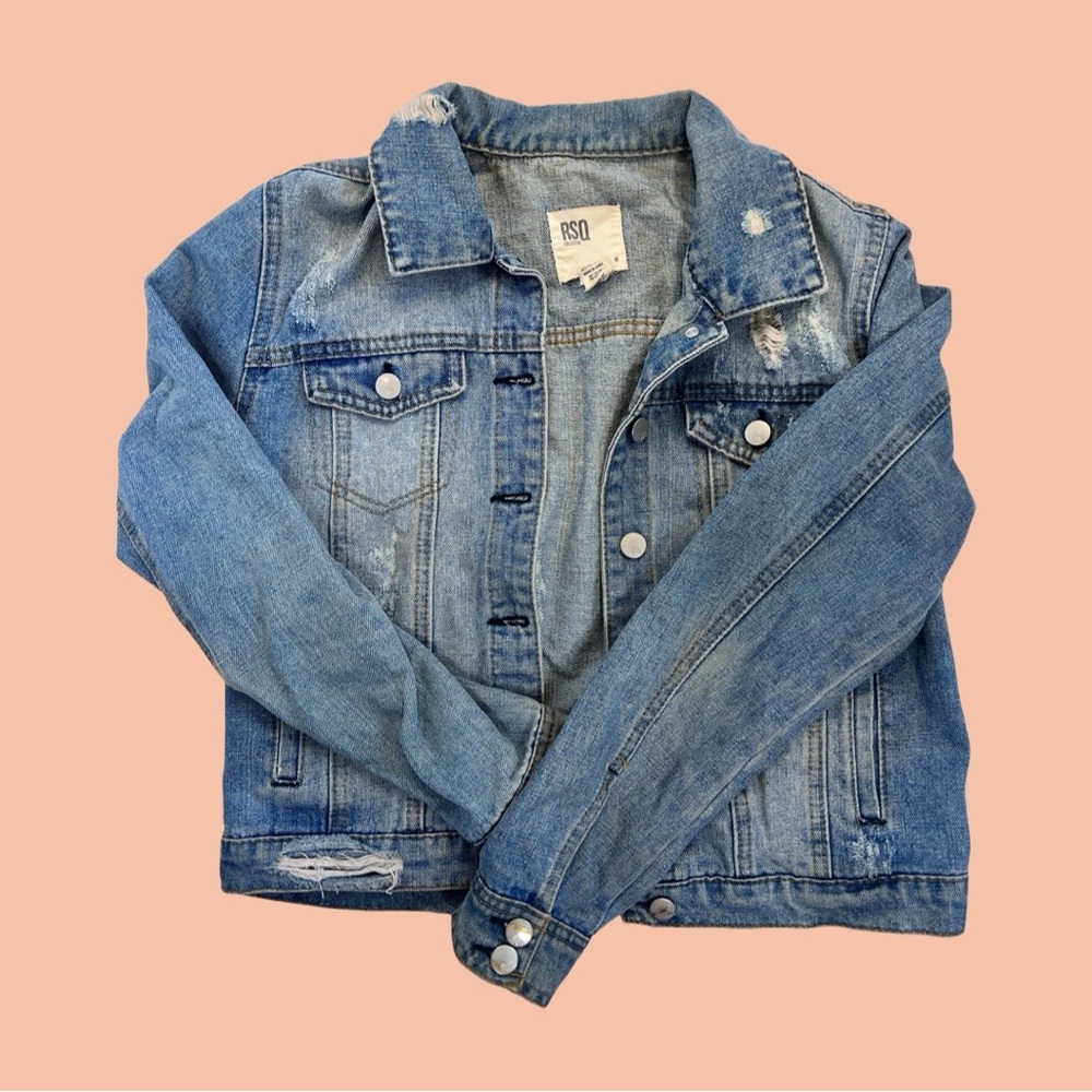 Junior’s | RSQ Collective Light Blue Distressed Denim Jacket